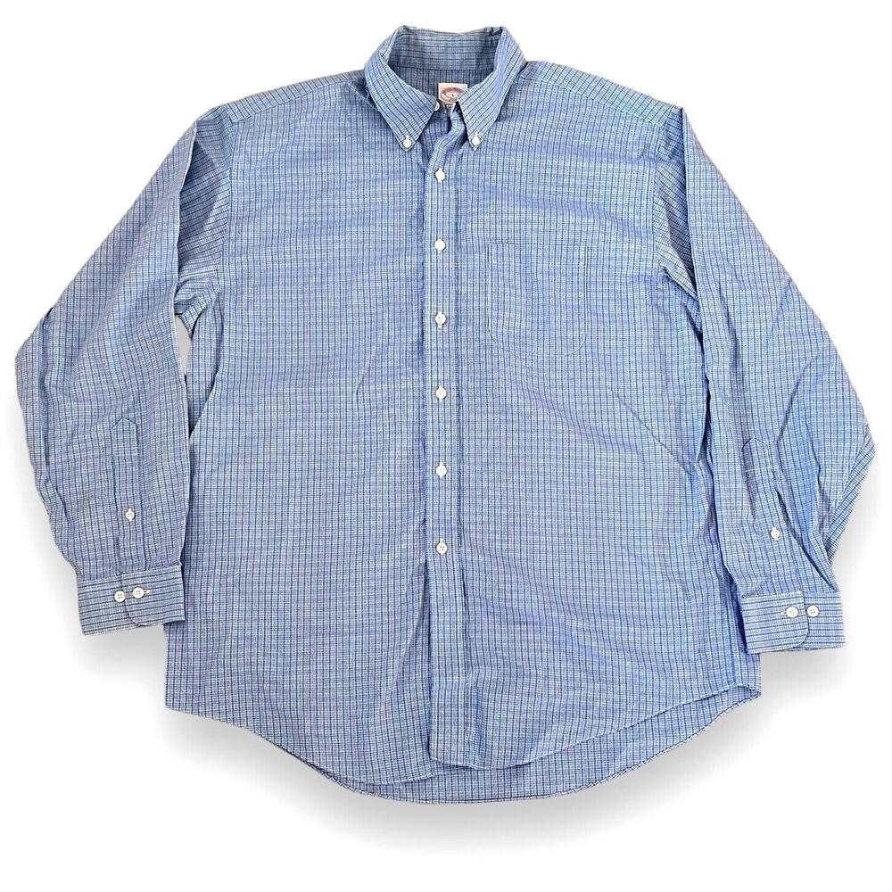 Brooks Brothers 346 Men’s Size L Long Sleeve Button Down Shirt Blue Plaid Cotton